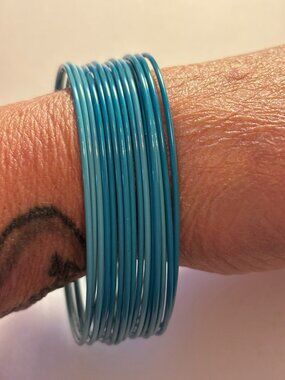 Stack of 15 Turquoise and Blue Metal Bangle Bracelets